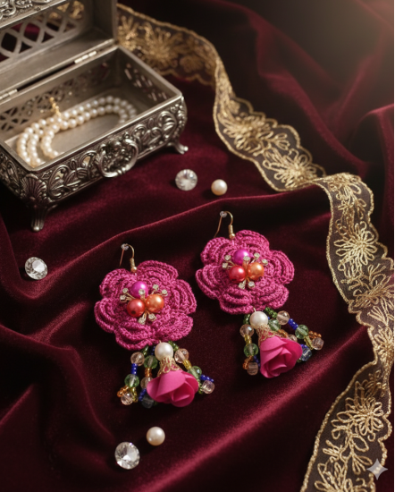 Háčkované  dizajnové náušnice "Šepot vánku"